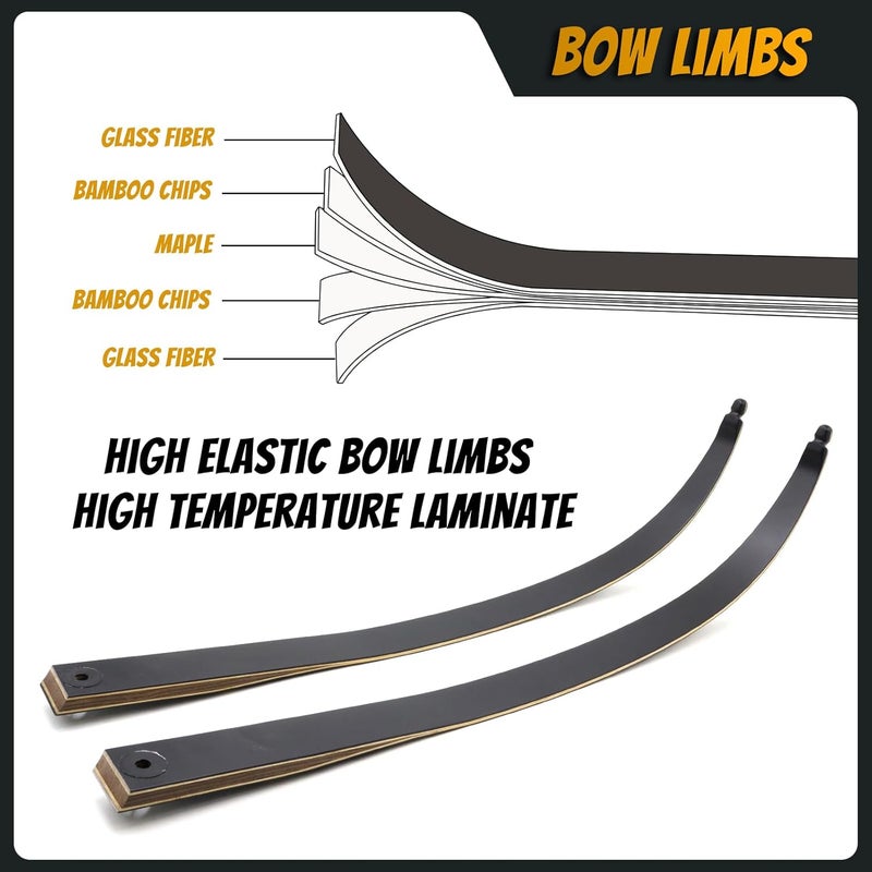 HANDBAIGE 60" Black Hunter Takedown Recurve Bow 20-60lbs Right Hand Archery Bows for Adults Traditional Wooden Hunting Bow for Outdoor Hunting Shooting - Image 4
